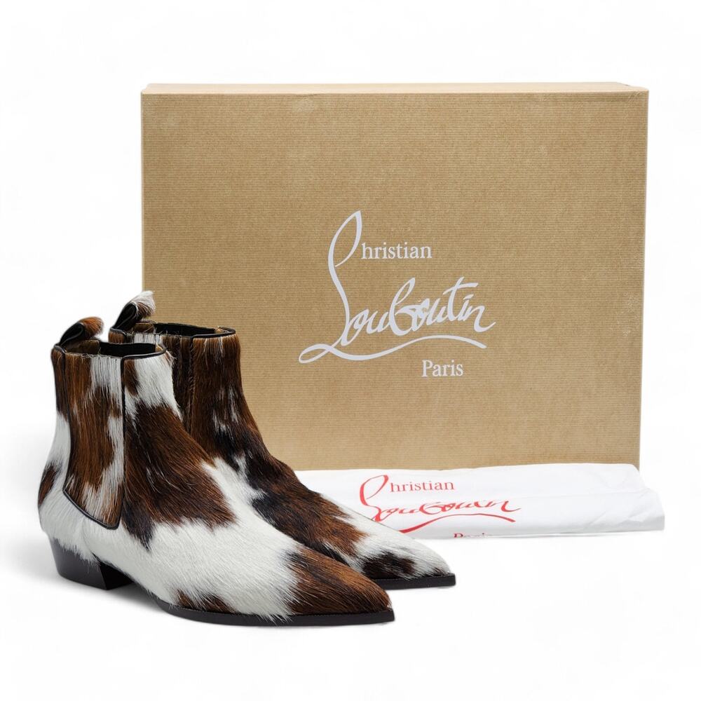 Christian Louboutin Cheliviss Low Boots - Hair-on Calf - Brown White - 41 $1795 - Picture 1 of 8